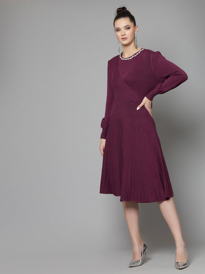 Mafadeny Women Winter Wear Wine Stylish Dress