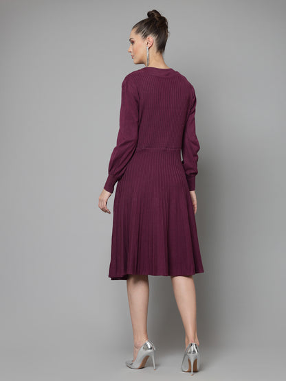 Mafadeny Women Winter Wear Wine Stylish Dress