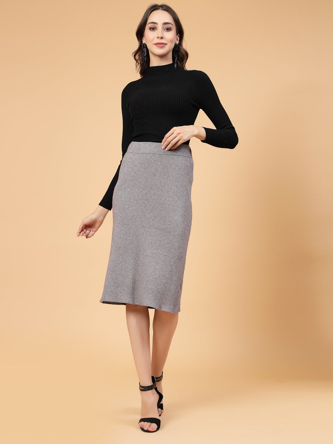 Mafadeny Women Winter Wear Grey Stylish & Cosy Skirt