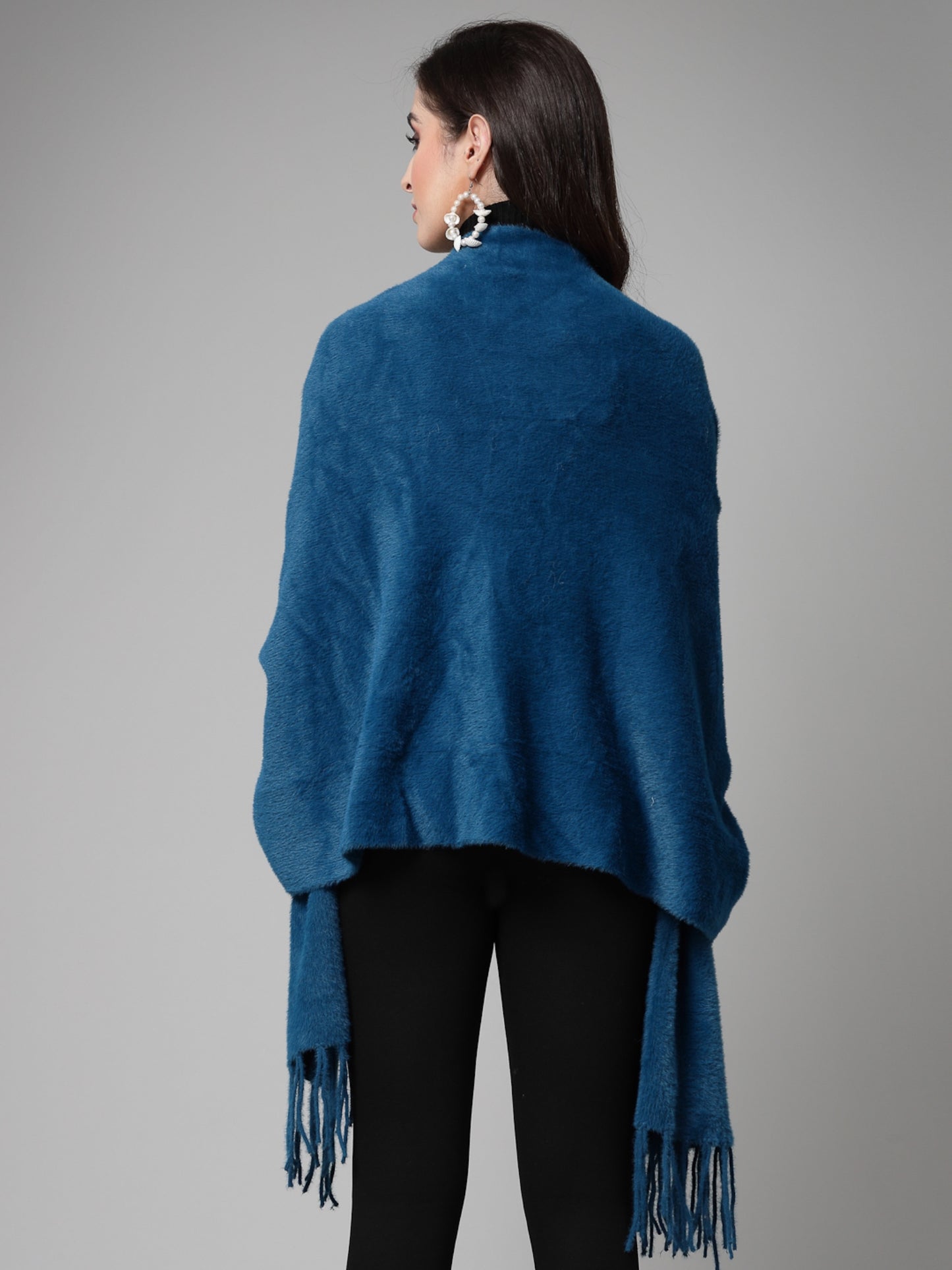 Mafadeny Women Winter Wear Teal Blue Stylish & Cosy Ponchoo