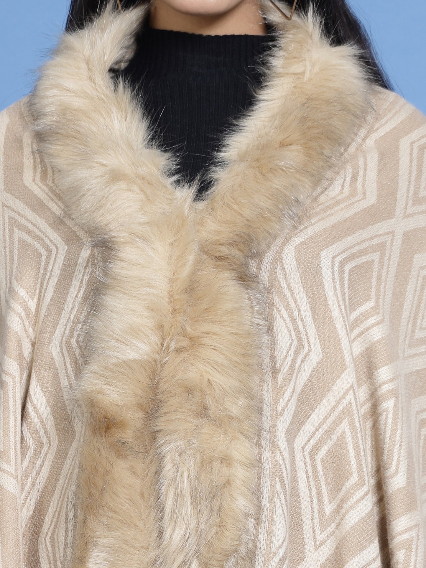 Mafadeny Women Winter Wear Beige Longline Furry Shrug