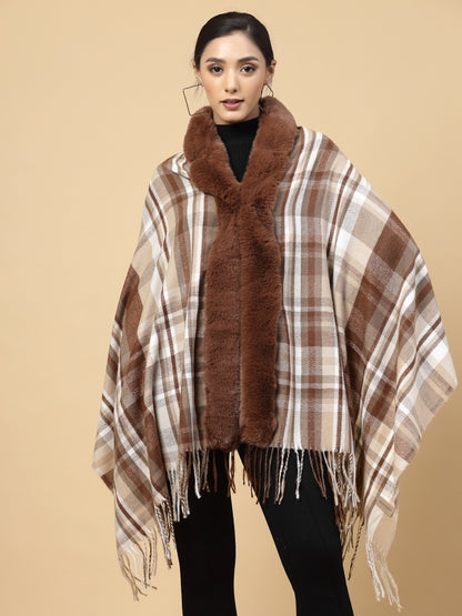 Mafadeny Women Winter Wear Brown Stylish & Cosy Ponchoo