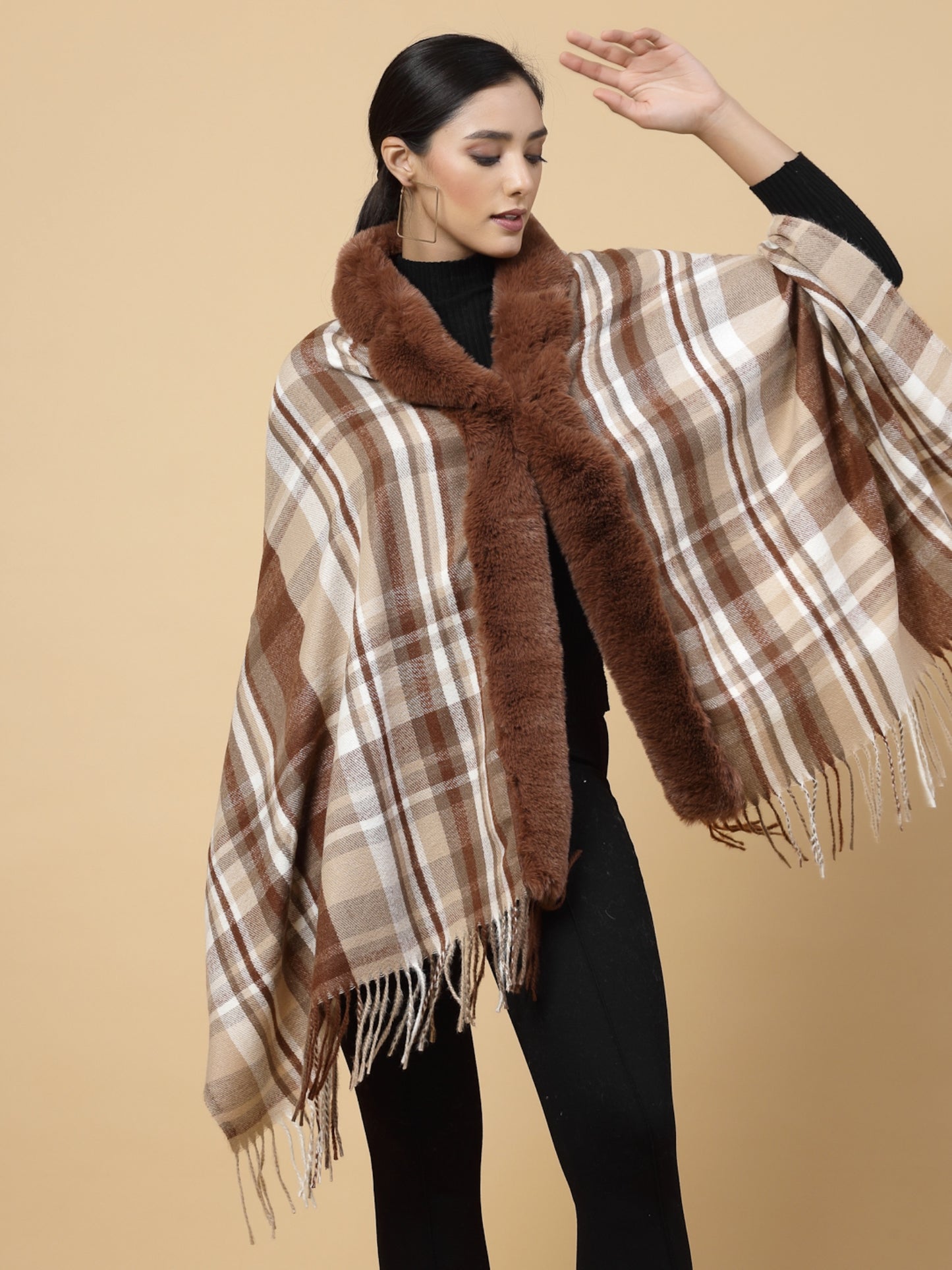 Mafadeny Women Winter Wear Brown Stylish & Cosy Ponchoo