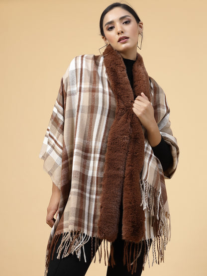 Mafadeny Women Winter Wear Brown Stylish & Cosy Ponchoo