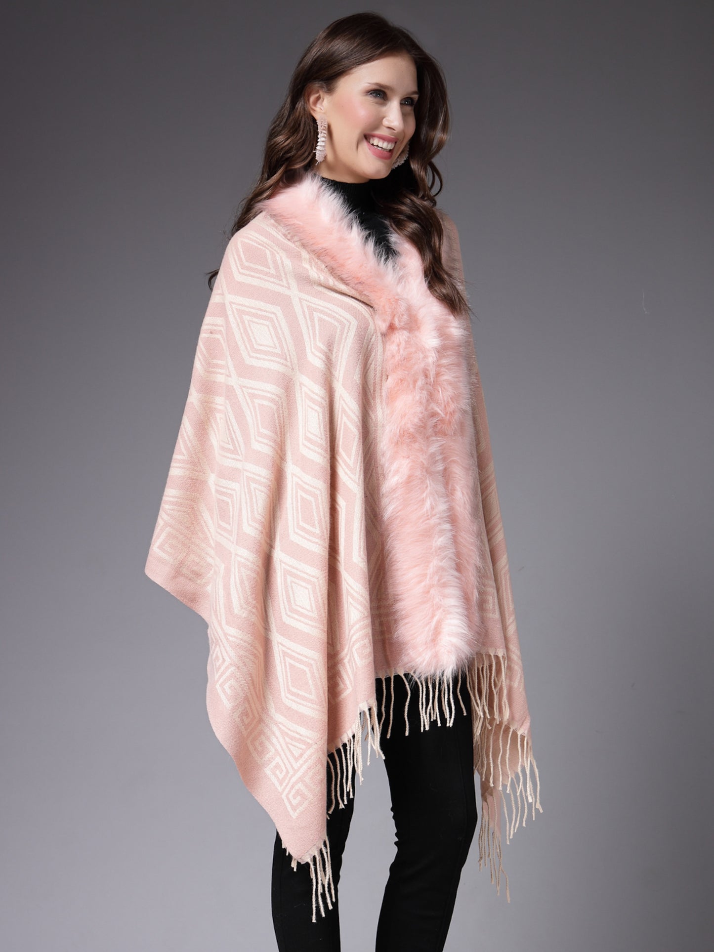 Mafadeny Women Winter Wear Peach Stylish & Cosy Ponchoo