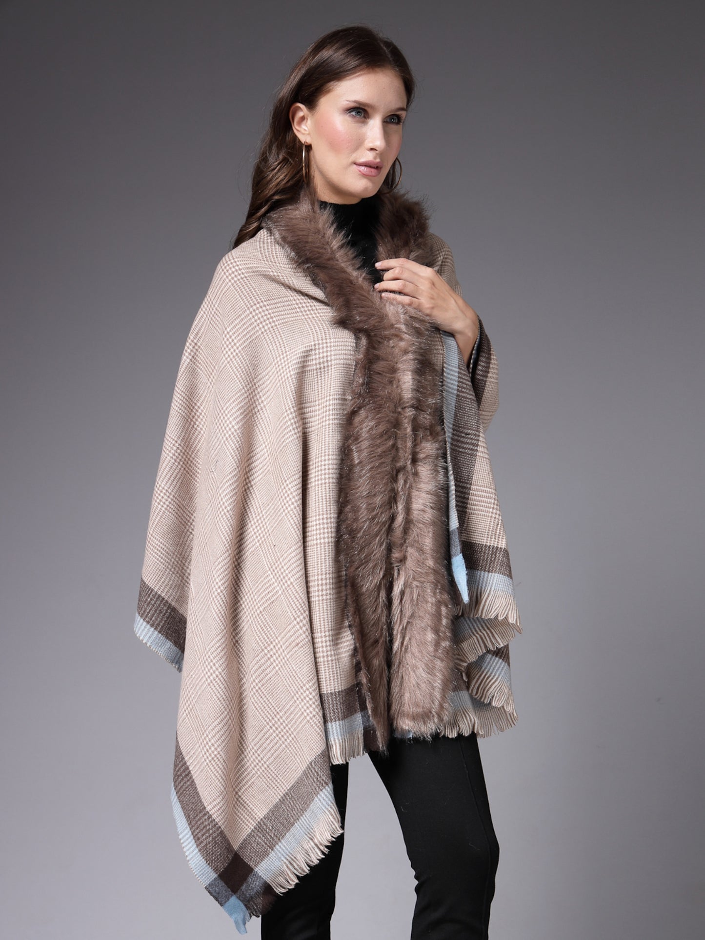 Mafadeny Women Winter Wear Brown Stylish & Cosy Ponchoo