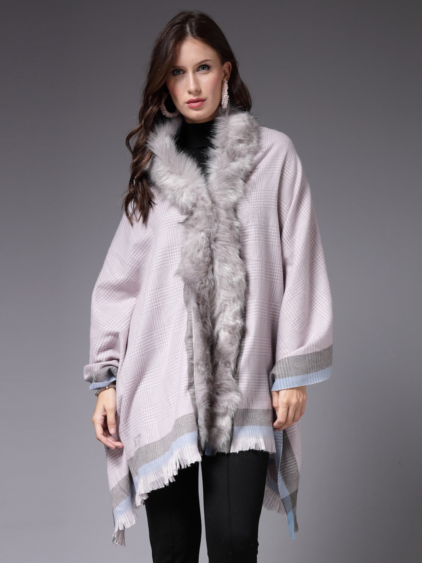 Mafadeny Women Winter Wear Grey Stylish & Cosy Ponchoo