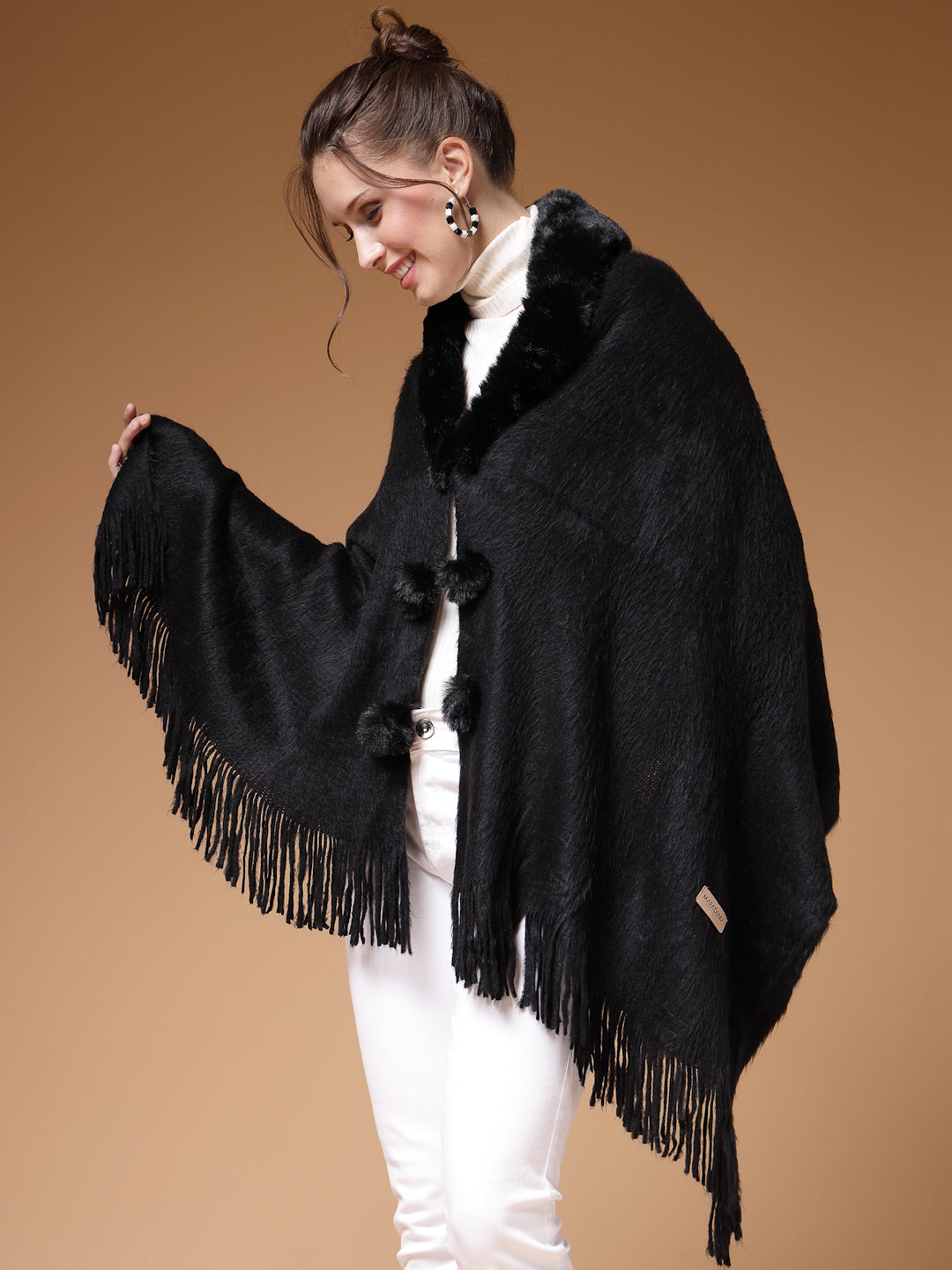 Mafadeny Winterwear Women Black Stylished & Cosy  Poncho