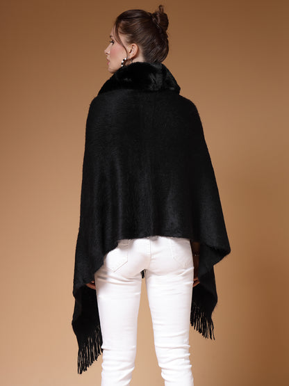 Mafadeny Winterwear Women Black Stylished & Cosy  Poncho