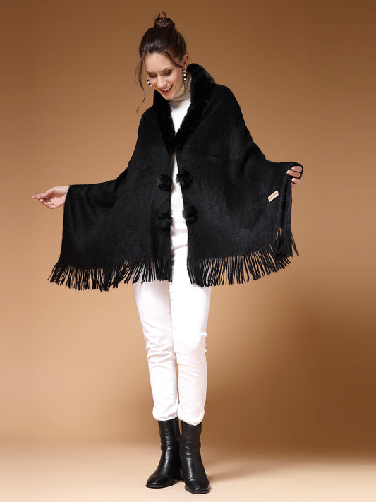 Mafadeny Winterwear Women Black Stylished & Cosy  Poncho