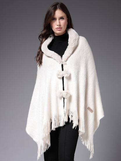 Mafadeny Winterwear Women Off White Stylished & Cosy  Poncho