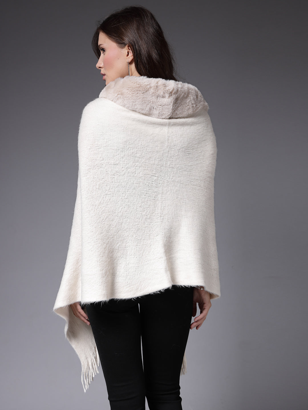 Mafadeny Winterwear Women Off White Stylished & Cosy  Poncho