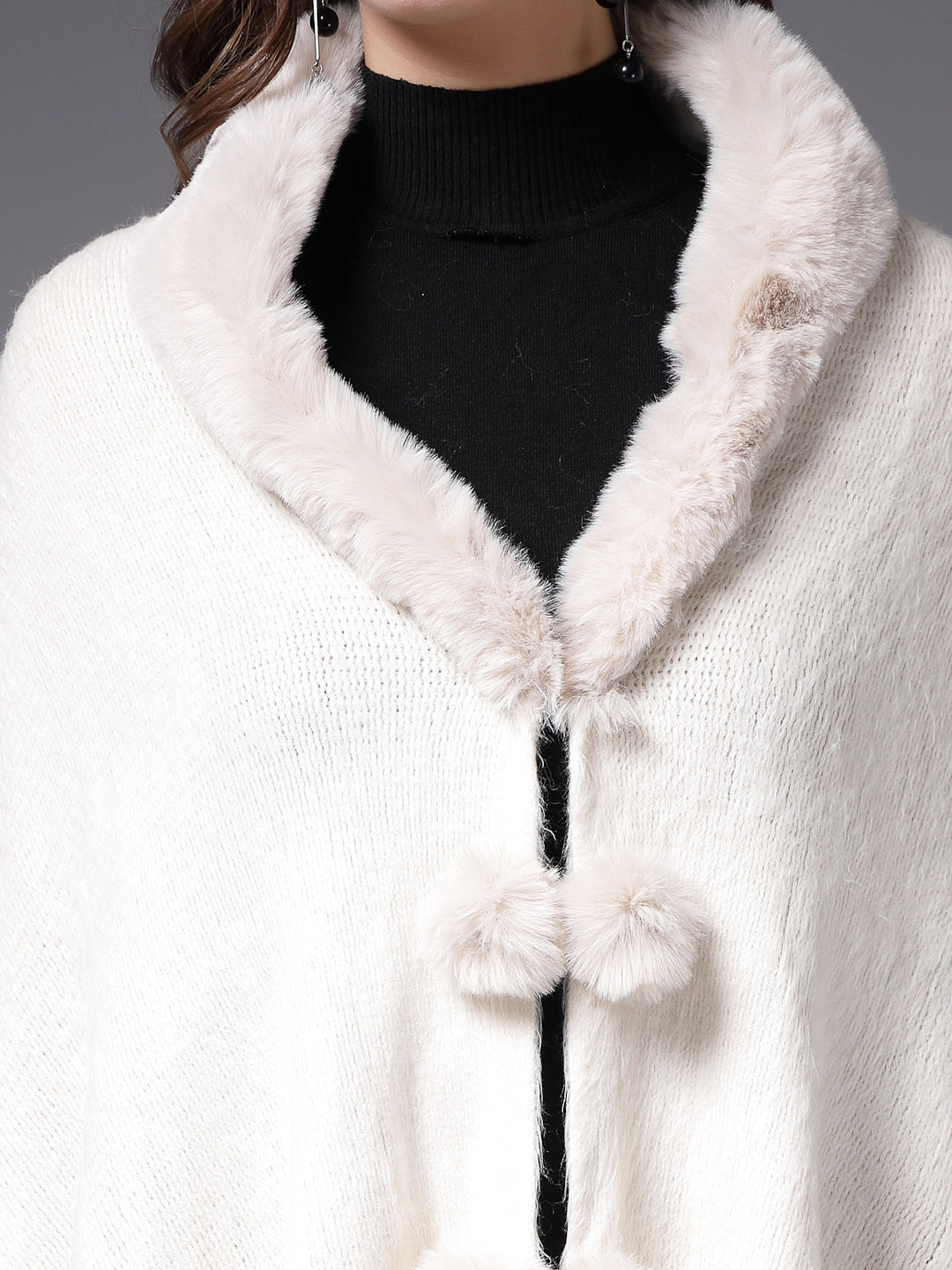 Mafadeny Winterwear Women Off White Stylished & Cosy  Poncho