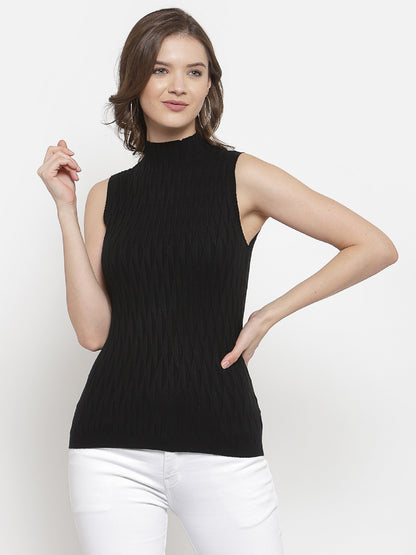 Mafadeny Women Winter Wear Black Ribbed Pullover