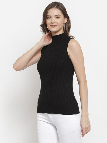 Mafadeny Women Winter Wear Black Ribbed Pullover