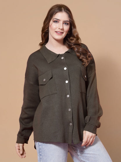 Mafadeny Winter Bliss Green Shirt - Cozy and Stylish for Cold Days