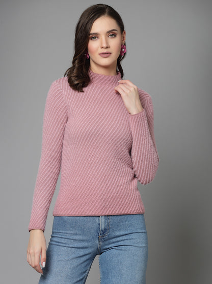 Mafadeny Women Winter Wear Pink Stylished Top