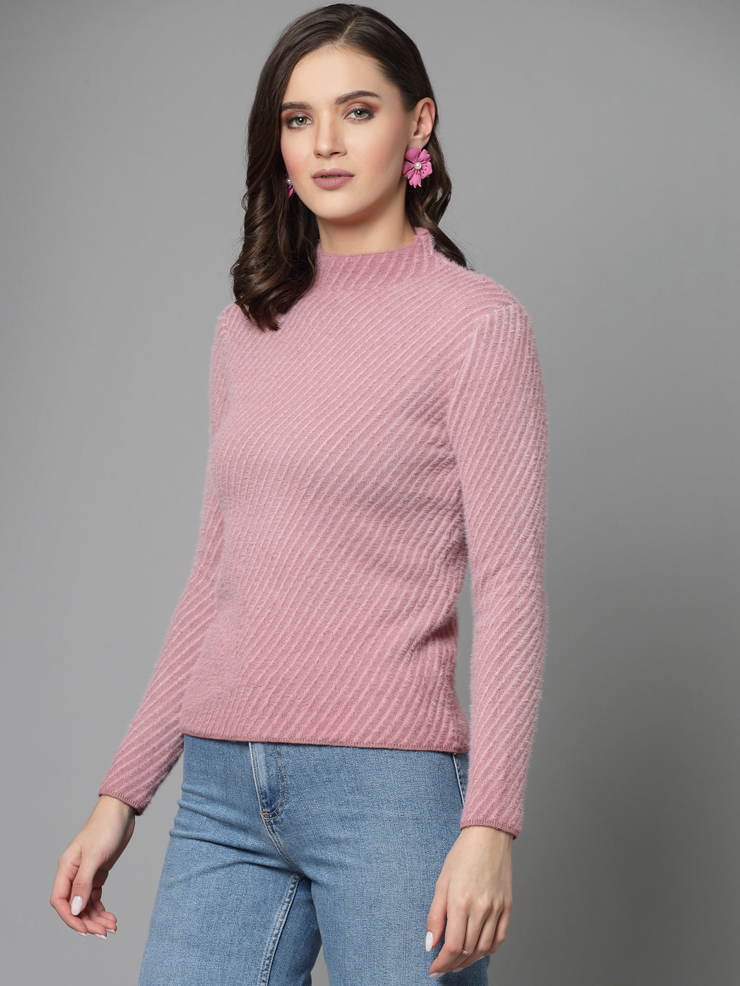 Mafadeny Women Winter Wear Pink Stylished Top