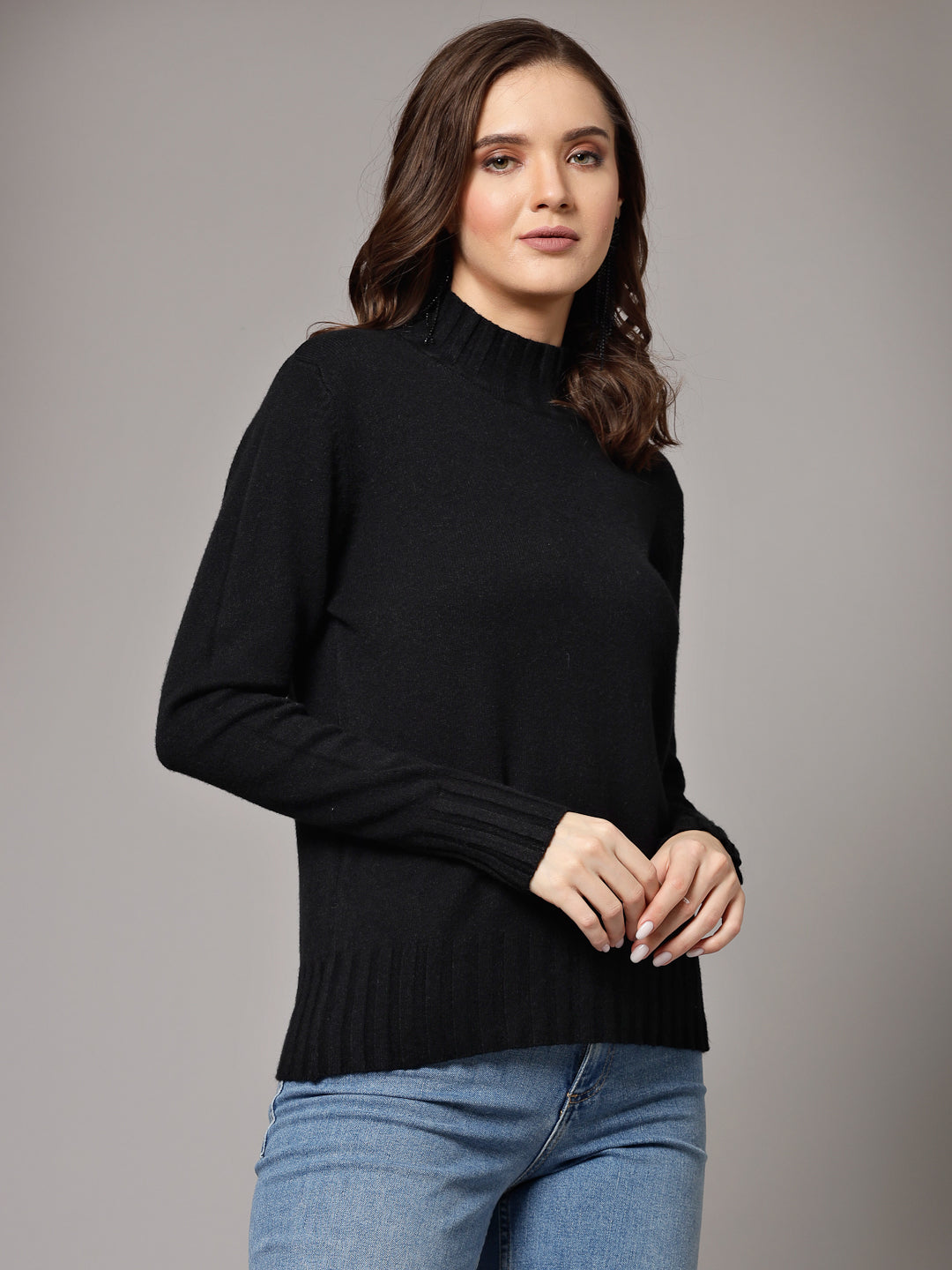 Mafadeny Women Winter Wear Black Stylished & Cosy Top