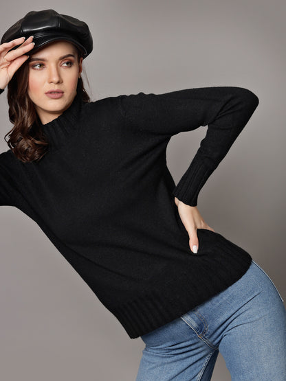 Mafadeny Women Winter Wear Black Stylished & Cosy Top