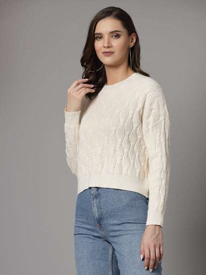 Mafadeny Women Winter Wear Cream Stylished Top