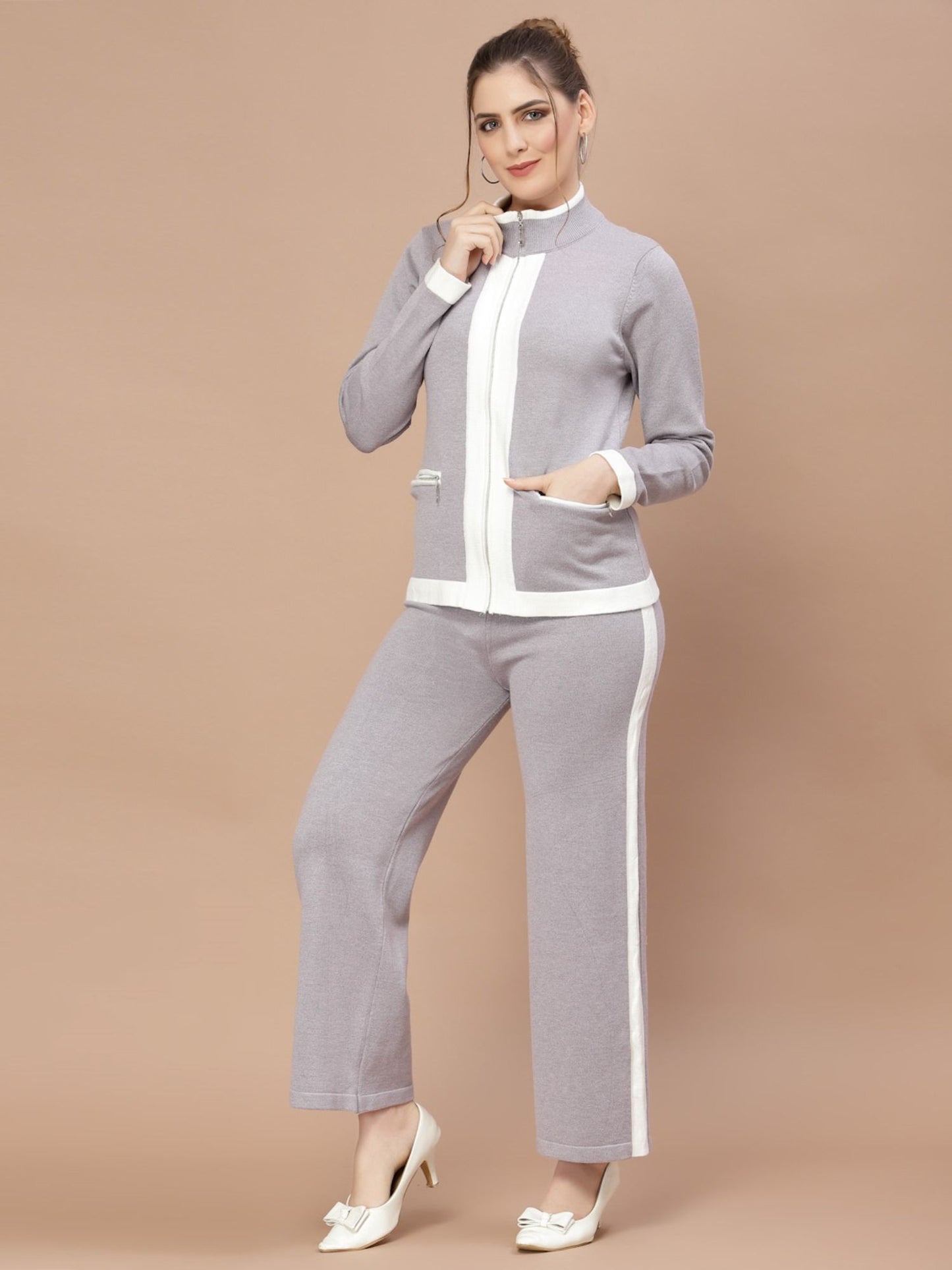 Mafadeny Winter Chic Grey Co-ords - Stylish and Cozy Ensemble