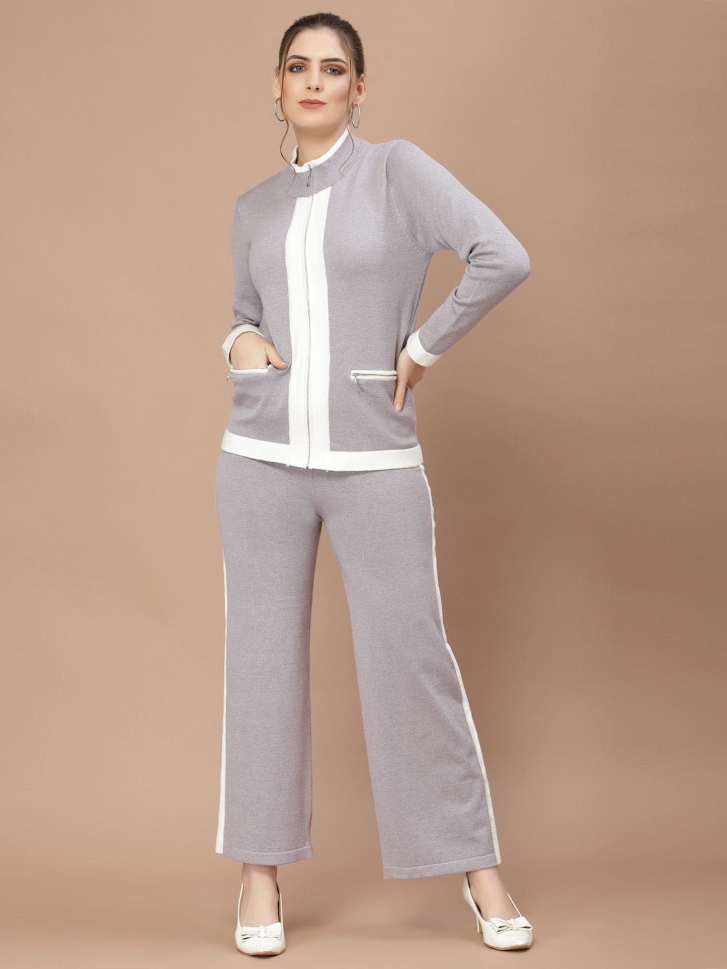 Mafadeny Winter Chic Grey Co-ords - Stylish and Cozy Ensemble