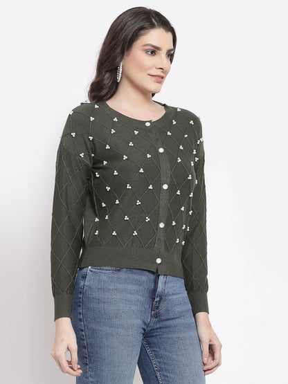 Mafadeny Winter Bliss Green Cardigan - Cozy up in Style