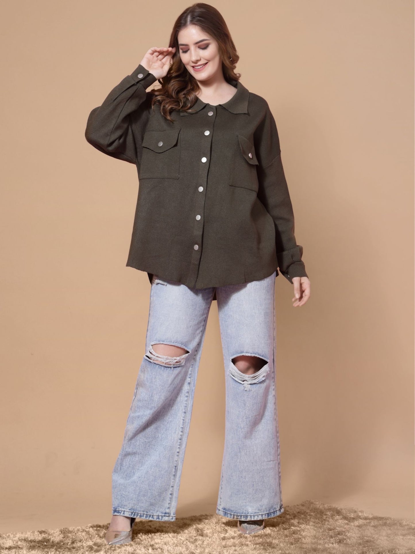 Mafadeny Winter Bliss Green Shirt - Cozy and Stylish for Cold Days