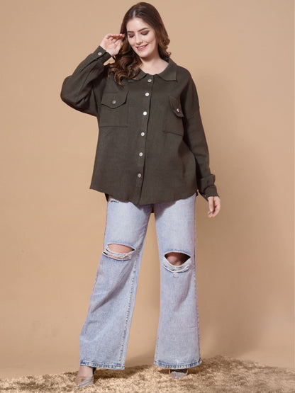 Mafadeny Winter Bliss Green Shirt - Cozy and Stylish for Cold Days