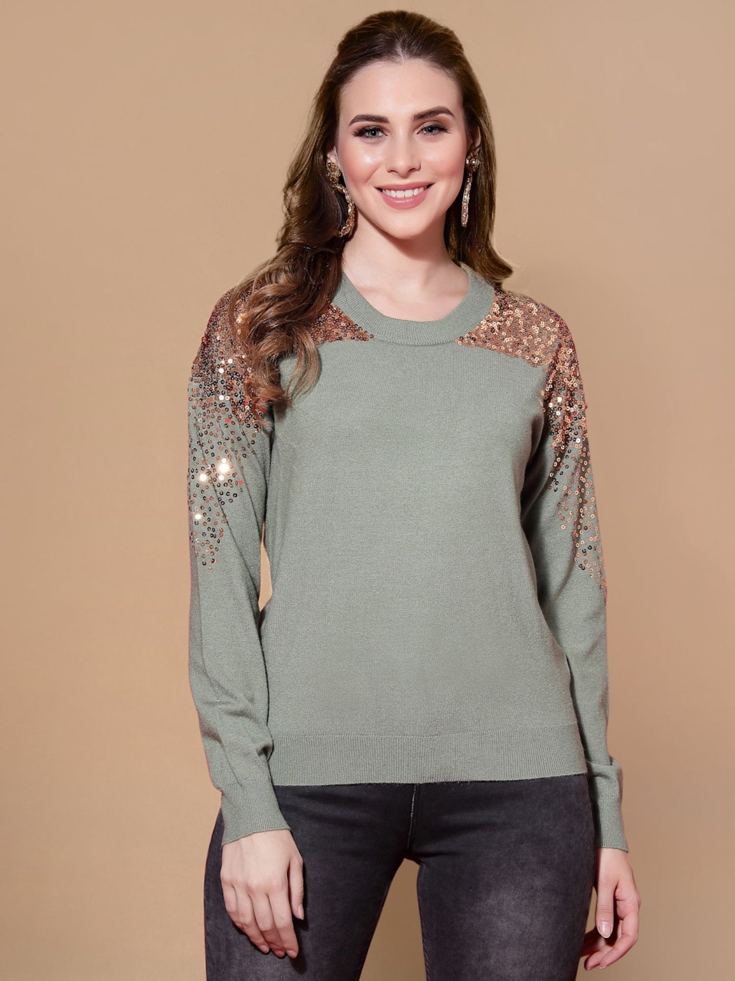 Mafadeny Winter Bliss Green Sweater - Cozy and Stylish Warmth